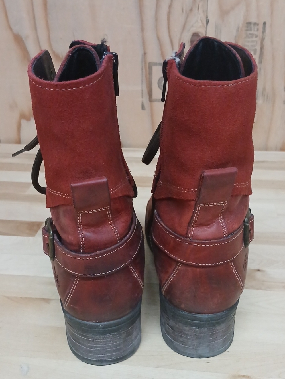 Taos Footwear Red-Brown Leather Lace-Up Combat Boots Zipper Side Size 41 (10) - Picture 6 of 12